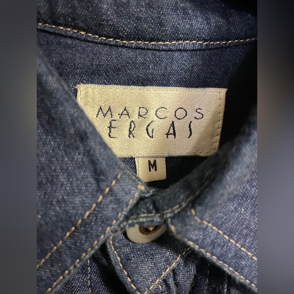 Marcos Ergas Denim/ Burlap Button Down Shirt  Medium​​​​​​​​​​​​​ - Picture 5 of 14